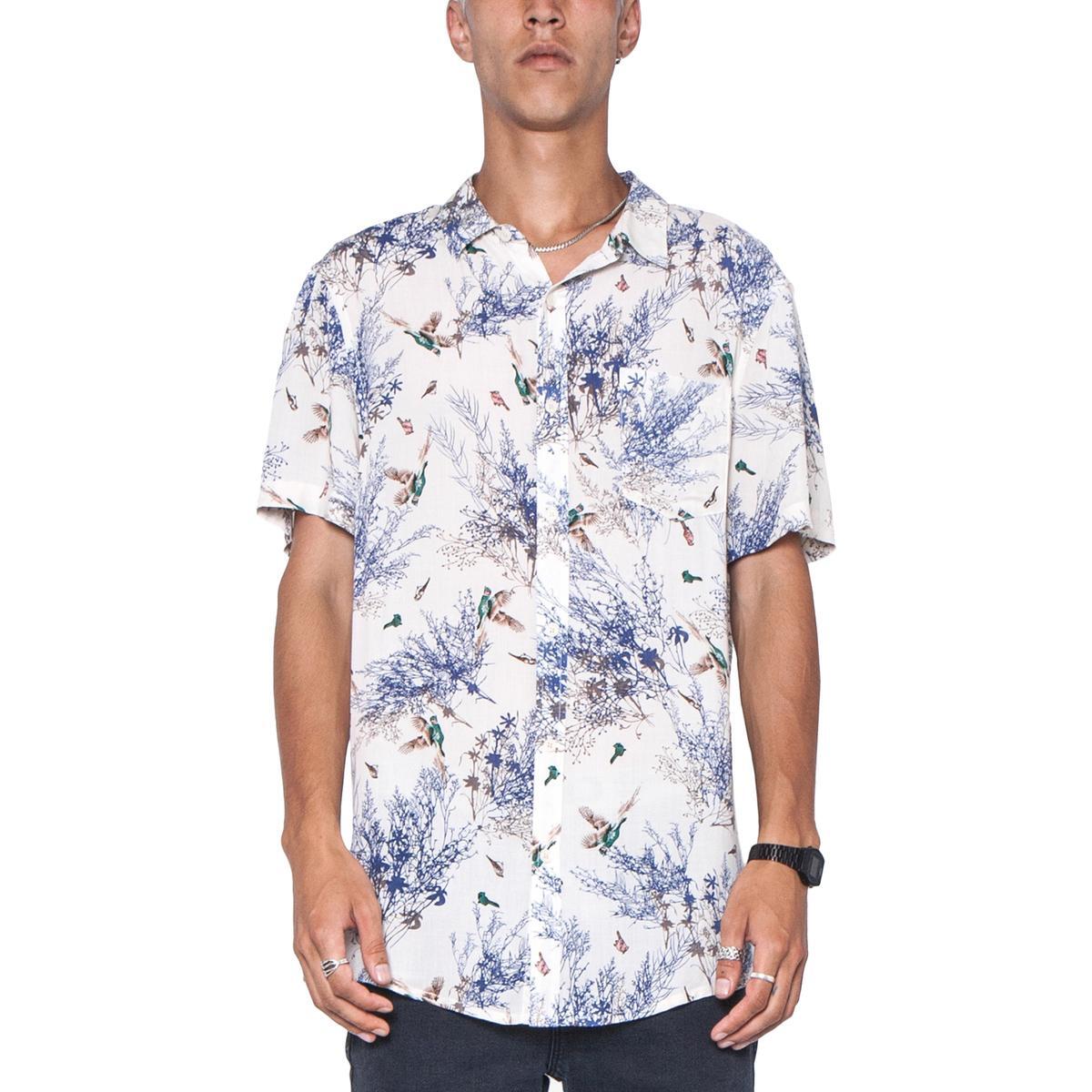 Легкая джинсовая мужская рубашка на пуговицах с принтом цвета слоновой кости ZGY Denim M BHFO 4072