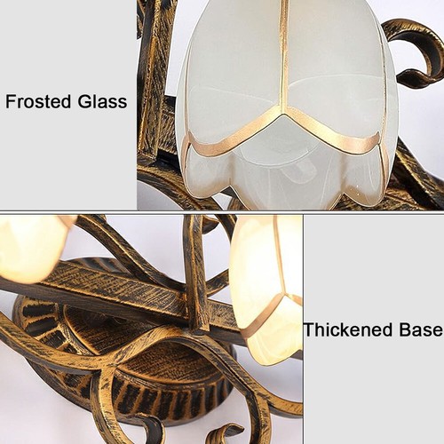 Vanity Light Flower Glass 3-Light LED Wall Mounted Lamp Sconces Vintage Fixture - Picture 4 of 12
