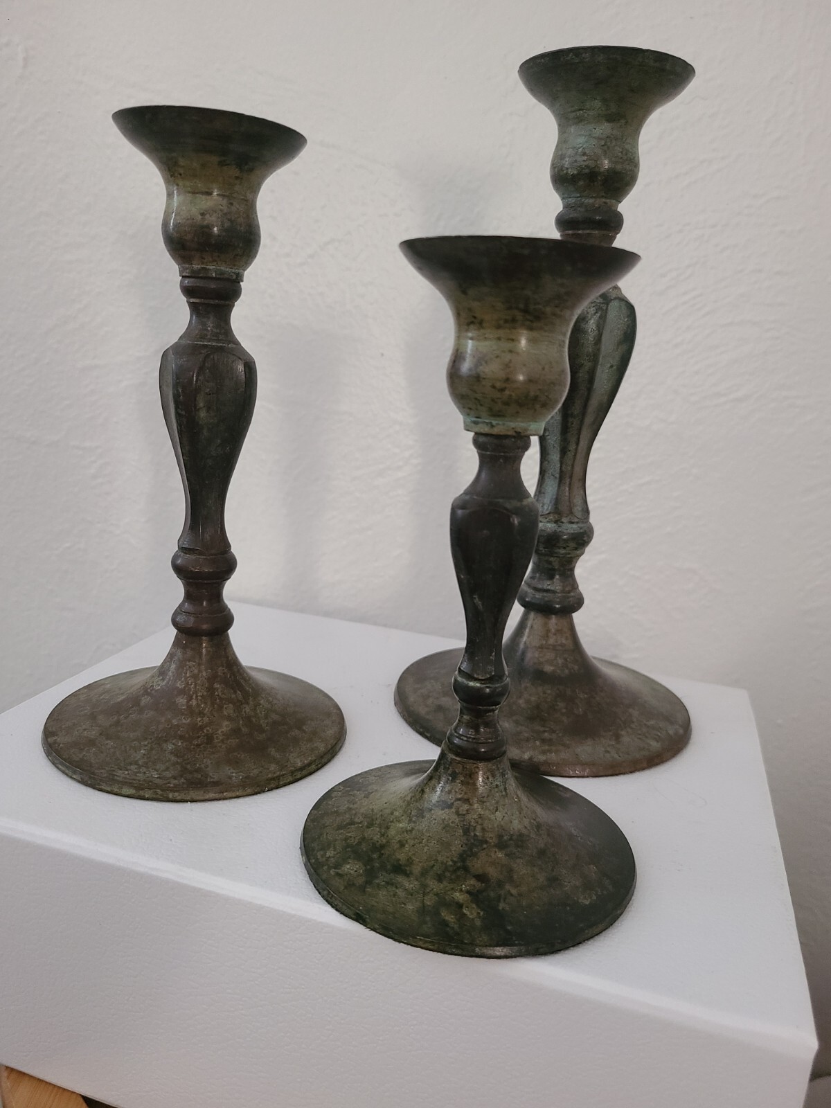 Gatco Solid Brass Candle Sticks Column Detail, Taper Holders Lot of 3