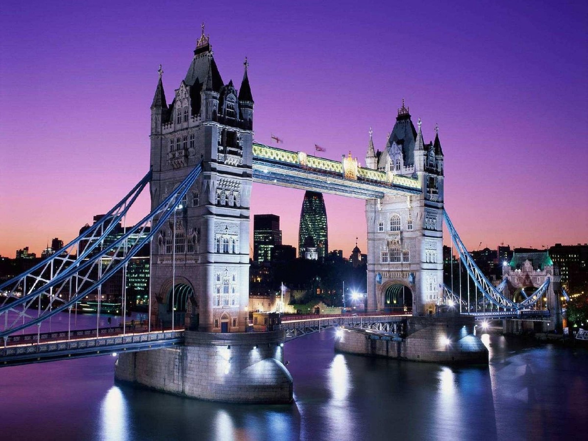 Tower Bridge at Night London UK Purple Scene Canvas Picture Super
