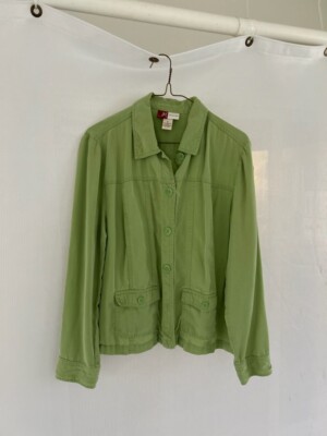 JM Collection Womens Tencel Button Front Utility Jacket~ Apple Green ~ Size 12