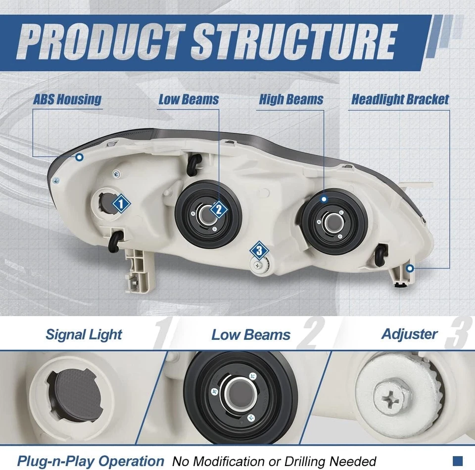 Smoke Lens Style JDM HeadLights Lamps Assembly For 2003-2008 Toyota Corolla - Image 4 of 4
