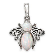 Sterling Silver & WHITE OPAL Bumble BEE Pendant Or Drop Earrings (Handmade UK)