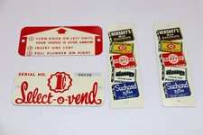Vintage Select-O-Vend 1 cent vending machine Decals