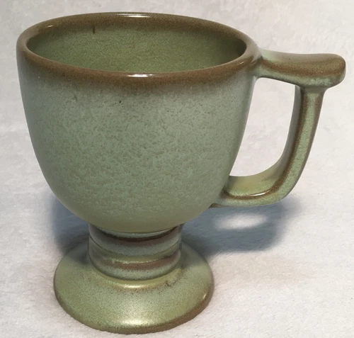 Retro Frankoma Lazy Bones Prairie Green Pedestal Coffee Mug Cup 4” Tall EUC!