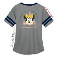 Walt Disney World Parks 50 Anniversary Minnie Mouse V-Neck Castle T-Shirt Tee M