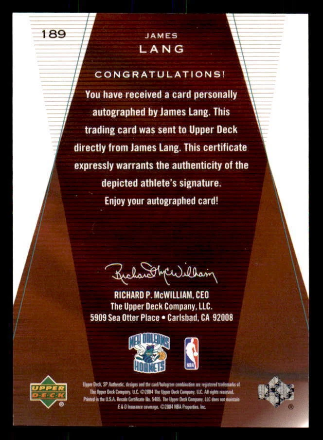 2003-04 SP Authentic #189 James Lang Rookie #/1250 (ref 31036) - Image 2 of 2
