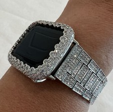 White Gold Apple Watch Band Woman Crystal or Apple Watch Case Lab Diamond Cover