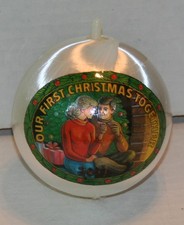 Vintage Ornament Our First Christmas Together Couple by a Fireplace