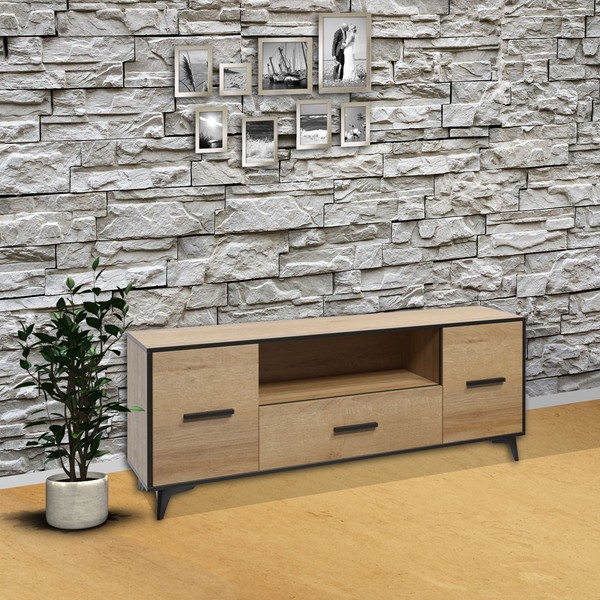 Lowboard Tv-Unterschrank Fernsehschrank 179Cm Eiche Riviera Schwarz 80409461-image