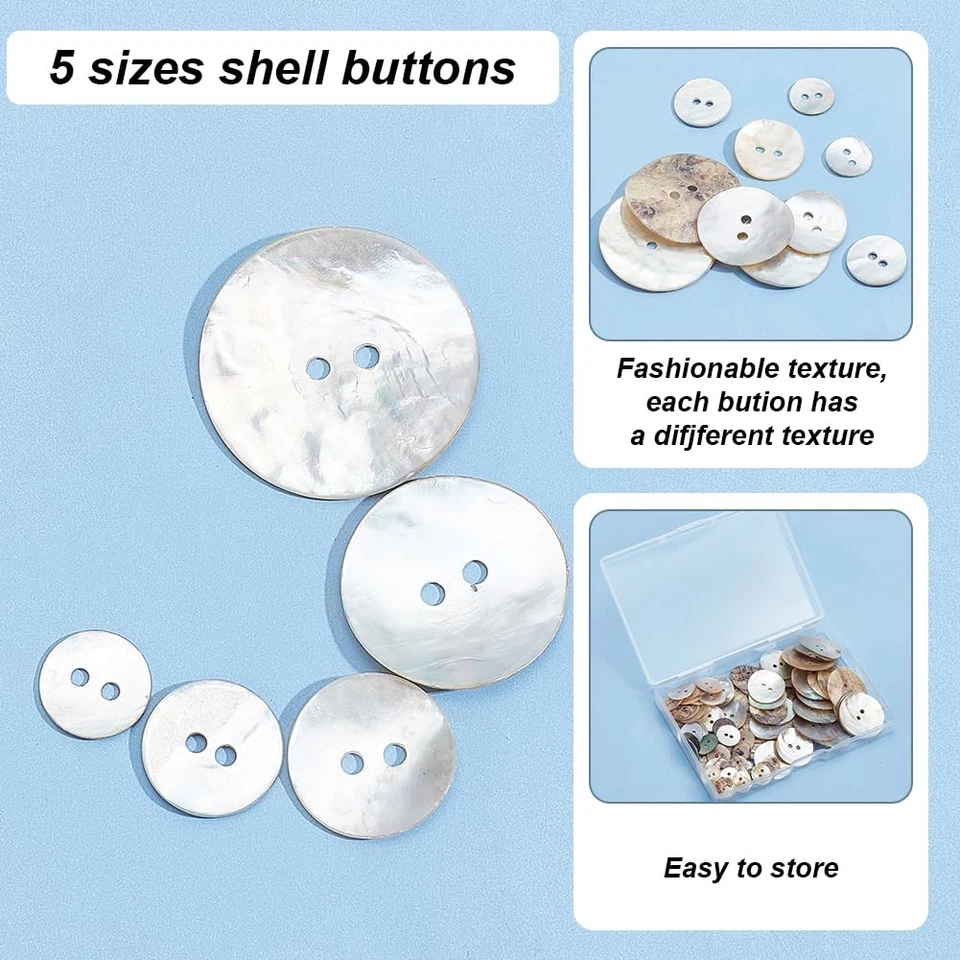 100pcs Natural Shell Buttons, 2-Hole Sewing Buttons 10/12/15/20/25mm Round Sh... - Image 4 of 4