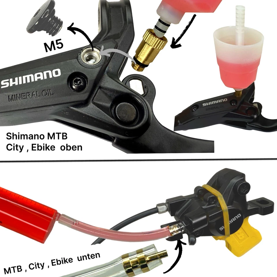 SHIMANO Mineral ÖL Service Kit Set Disc Bremsen Entlüftungskit Befüllbecher M5 - Bild 2 von 4