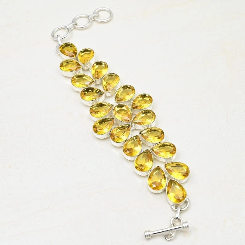 Brazalete de joyería de plata de ley 925 hecho a mano con piedras preciosas de citrino amarillo tamaño 7-8" Foto 2 de 4