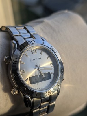 Azzaro Chrome Digital/Analog Watch With Light And Chronographe New Battery