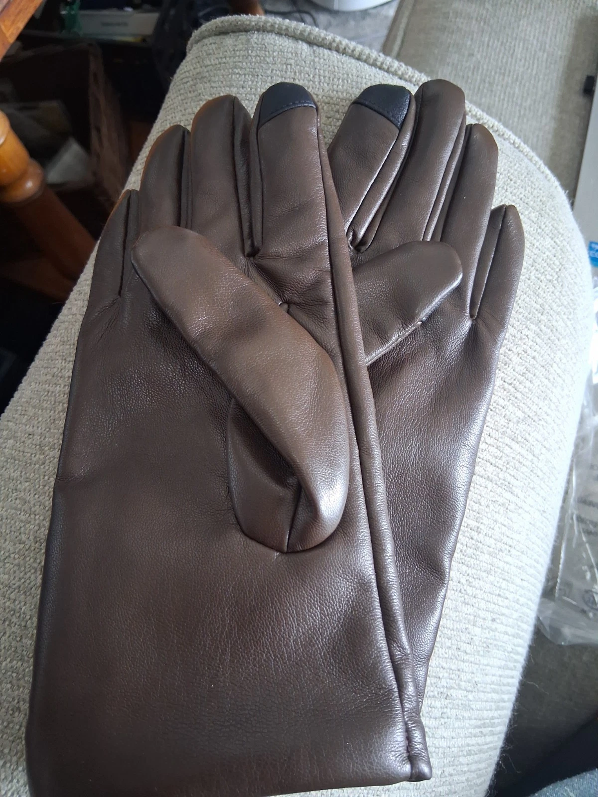 Lands End Women's Deep Chocolate Cashtouch Lined Faux Leather Glove Sz M