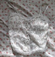 Coquette Lacy Floral Tank Top With Pearl Accents