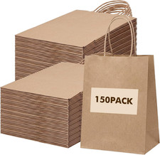 150Pcs Brown Paper Gift Bags, 8X4X10In Brown Kraft Paper Bags with Handles Bulk