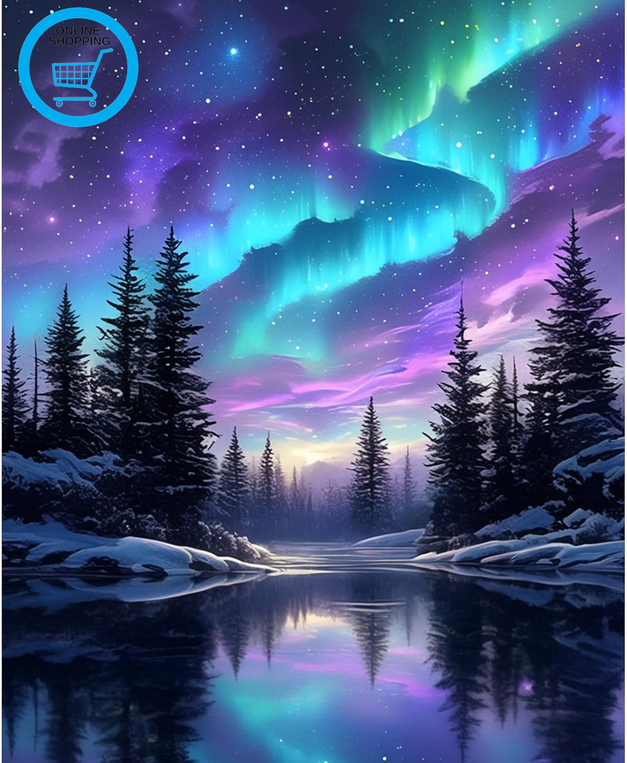 Adult Paint by Numbers Canvas Kits,Aurora Borealis Painting by Number,Forest Nig