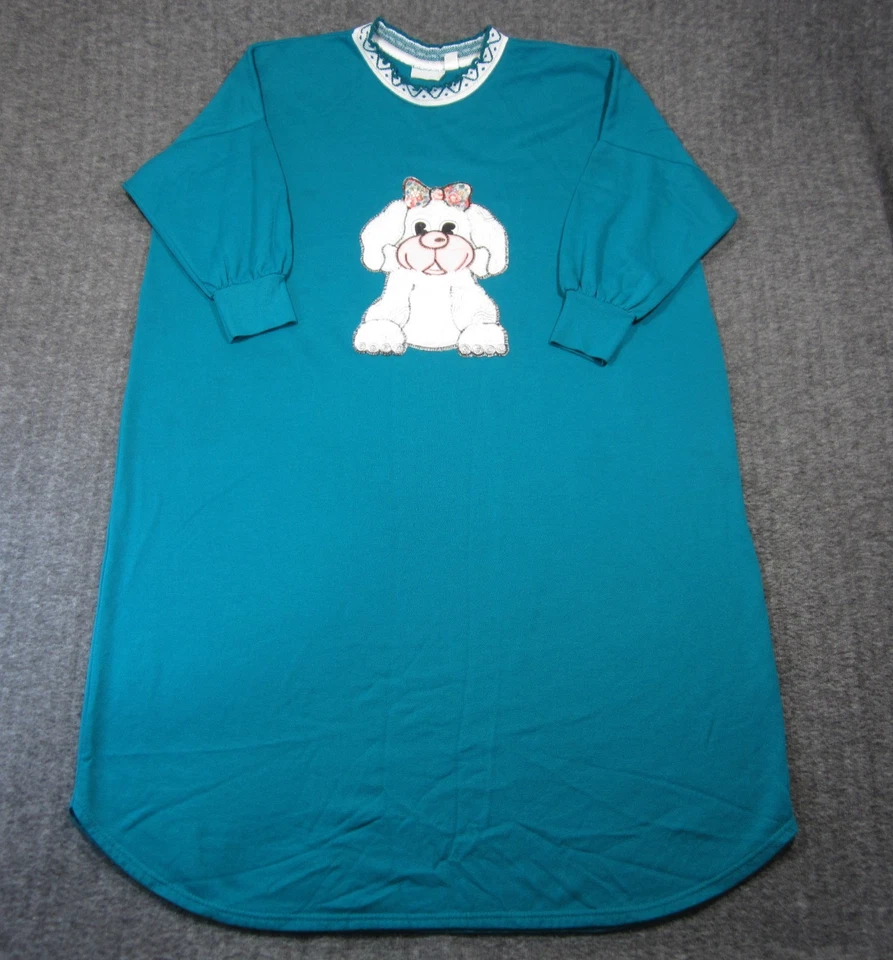 De Colección Cachorro Perro Apliques Camisón 3X Verde Azulado Pullover Ropa de Dormir EE. UU. Acogedor Años 80 Kitsch Foto 2 de 4