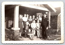 Family Portrait Sailor 1940s Snapshot Photograph WWII Era Uniform Home Porch