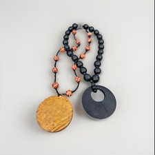 Boho Wooden Bead Necklace Set Statement Jewelry Brown Black Circle Disk Estate