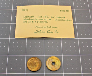 Two Lebanon Aluminum-Bronze Coins 2 ½ & 5 Qirush / Piastres 1955, 1961