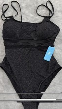 Cupshe One Piece Swimsuit Womens Medium Black Glitter Striped Adjustable Straps