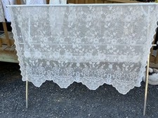 1 Off-White Ecru Vintage Lace Curtain Panel with Scalloped Edge 56x64" A3903