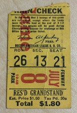 1948 7/8 Ticket Ted Williams  2 Doubles 2-4/LL .369 BA Boston Red Sox Win⚾️