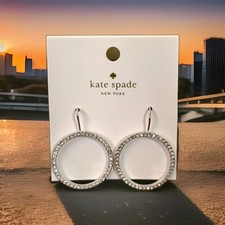 Kate Spade Silver Rhinestone Circle Dangle Small Hoop Earrings