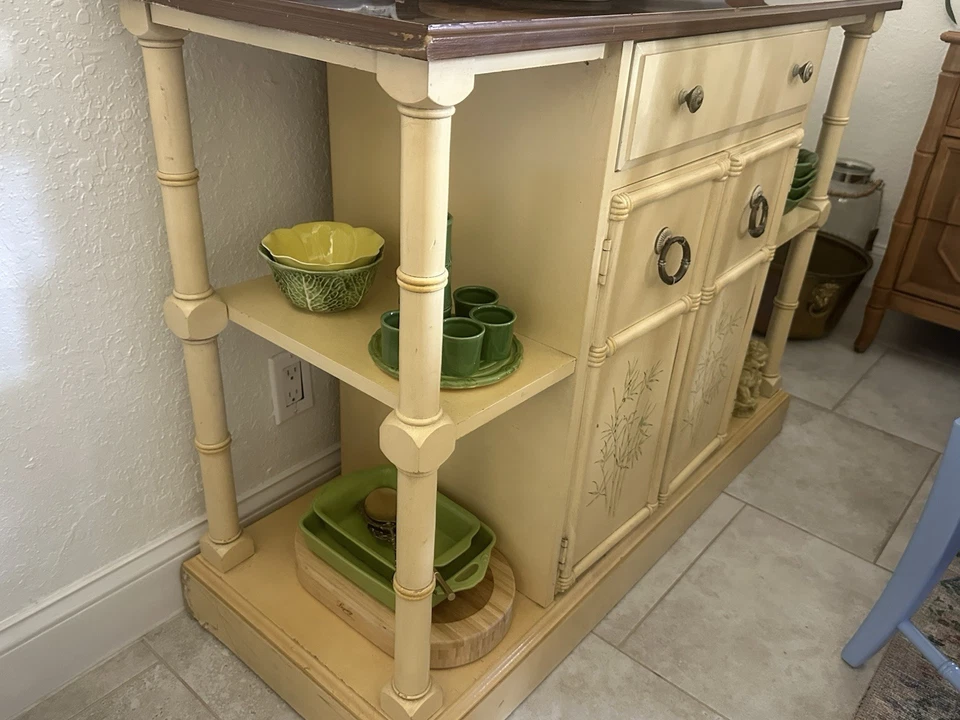 Servidor Buffet Credenza Vintage Palm Beach Regency Chinoiserie Imitación Bambú Foto 3 de 4