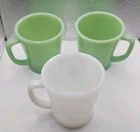 3 Vtg Fire King D-handle Coffee Mugs Cups 2 Jadeite 1 Cream