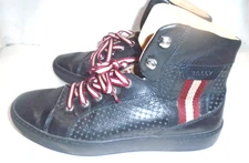 Bally Mens ECUR Black Perforated Leather High Top Sneakers Size 8.5 D Damage
