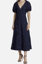 TANYA TAYLOR Harley Dress NWOT $695 Size 0  Midi blue cotton puff sleeves maxi