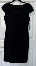 NEW TAHARI Black A-Symmetrical Cap Sleeve Knee Length Sheath Cocktail Dress 6