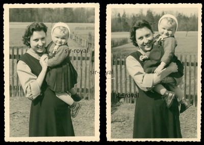 2x Mother with Child on Arm Easter 1956-Cottbus-GDR 1950s-Photo 7x10cm