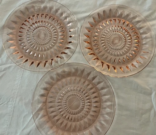 3 Depression Glass by Jeanette PINK WINDSOR DIAMOND 9 inch Plates