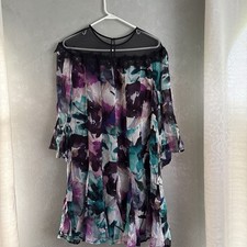 Anthropologie Women’s Floral Sheer Mesh Lace Blouse L 3/4 Bell Sleeve