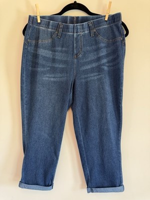 Terra & Sky Women s Capris Elastic Waist  Blue Medium Wash Stretch Size 0X