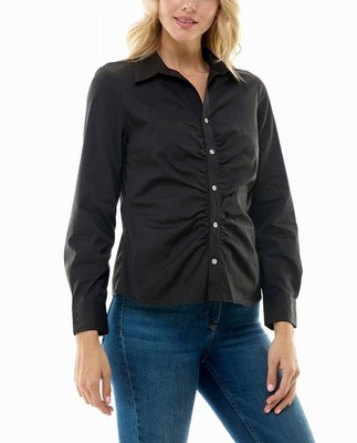 Nicole Miller Amber Stretch Button Down Shirt Very Black
