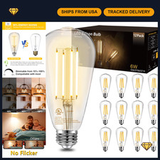 Vintage LED Edison Bulbs 60W Equivalent, Dimmable Warm White 2700K, 12 Pack