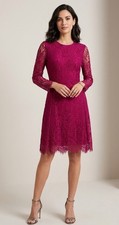 Made For Impulse Wine Lace Long Sleeve Fit & Flare Dress Sz M