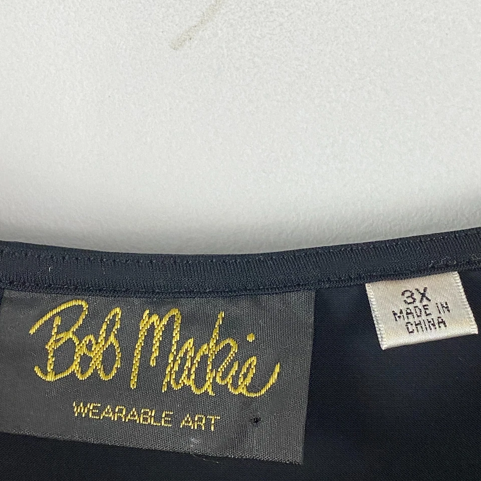 Top Bob Mackie Jersey Tejido con Escote de Malla Bordada Talla 3X Negro Foto 4 de 4