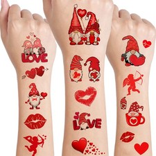 12 Sheets Valentine's Heart Temporary Tattoos 6.2inchesx4.3 Inch, Red,White