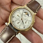 VTG! Seiko Moonphase Chrono Day/Date 34mm White Dial Quartz Mens Watch 7F38-7020