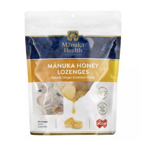 Manuka Health, Manuka Honey Mgo 400 Plus Natural Ginger And Lemon, 58 Lozenges