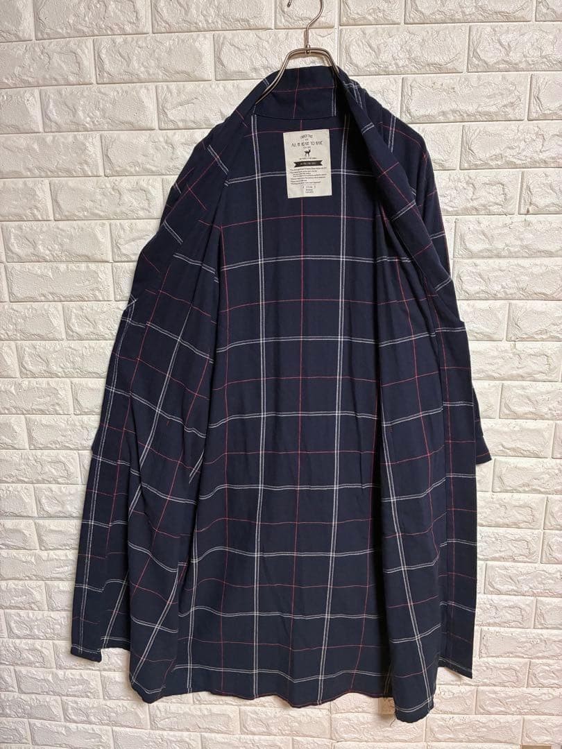 179 Checked Long Sleeve Buttonless Jacket Cotton … - image 9