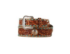 Nocona Western Belt Mens Tooled Buck Lace Conchos Natural N210008048