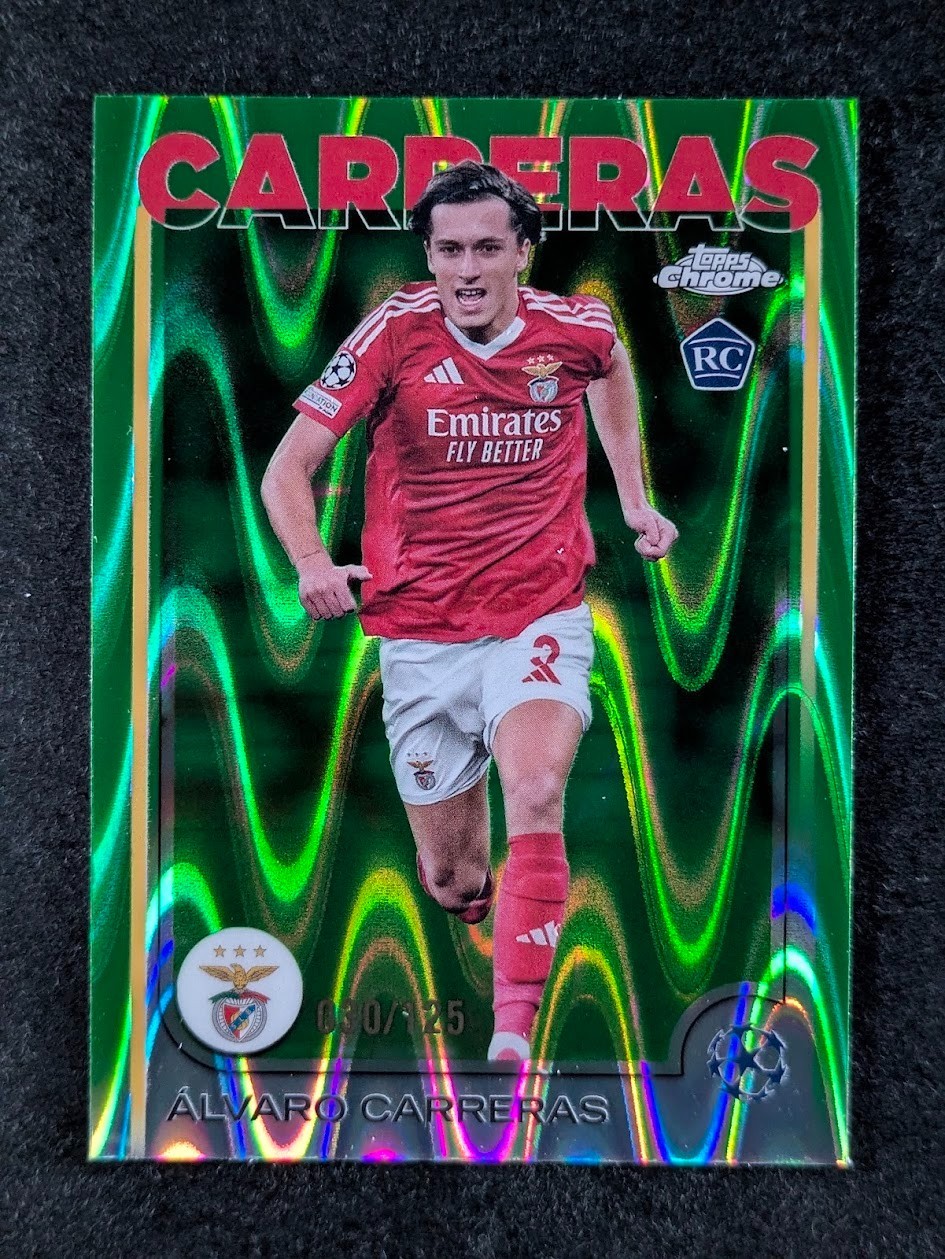 2024-25 Topps Chrome UEFA ALVARO CARRERAS 30/125 RC Green RayWave Ref SP #181