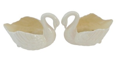 Pair of Lenox Swan Cake Toppers or Trinket Dishes or Open Salts EARLY Green Mark
